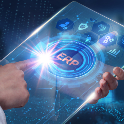 An-image-of-an-IT-leader-holding-a-clear-tablet-and-pressing-ERP-in-the-middle-2